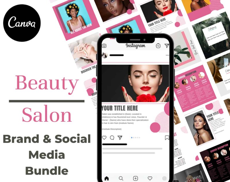 Beauty Salon Brand & Social Media Bundle canva template