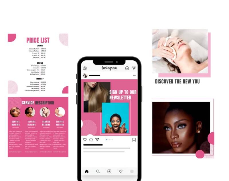 Beauty Salon Brand & Social Media Bundle canva template