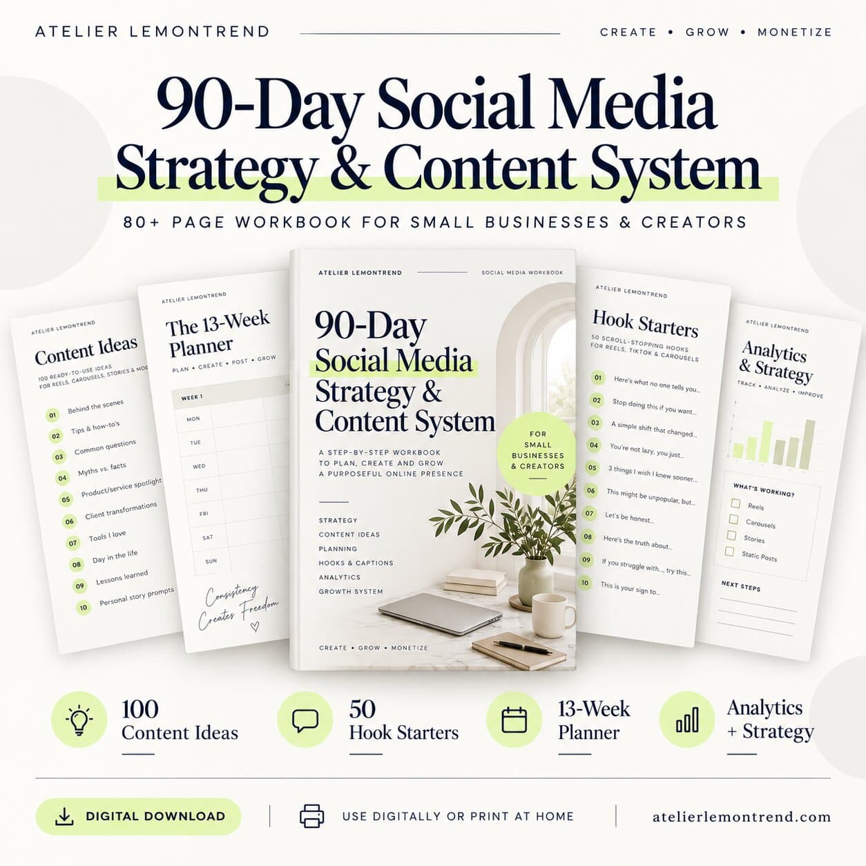 90-Day Social Media Strategy and Content System digital workbook